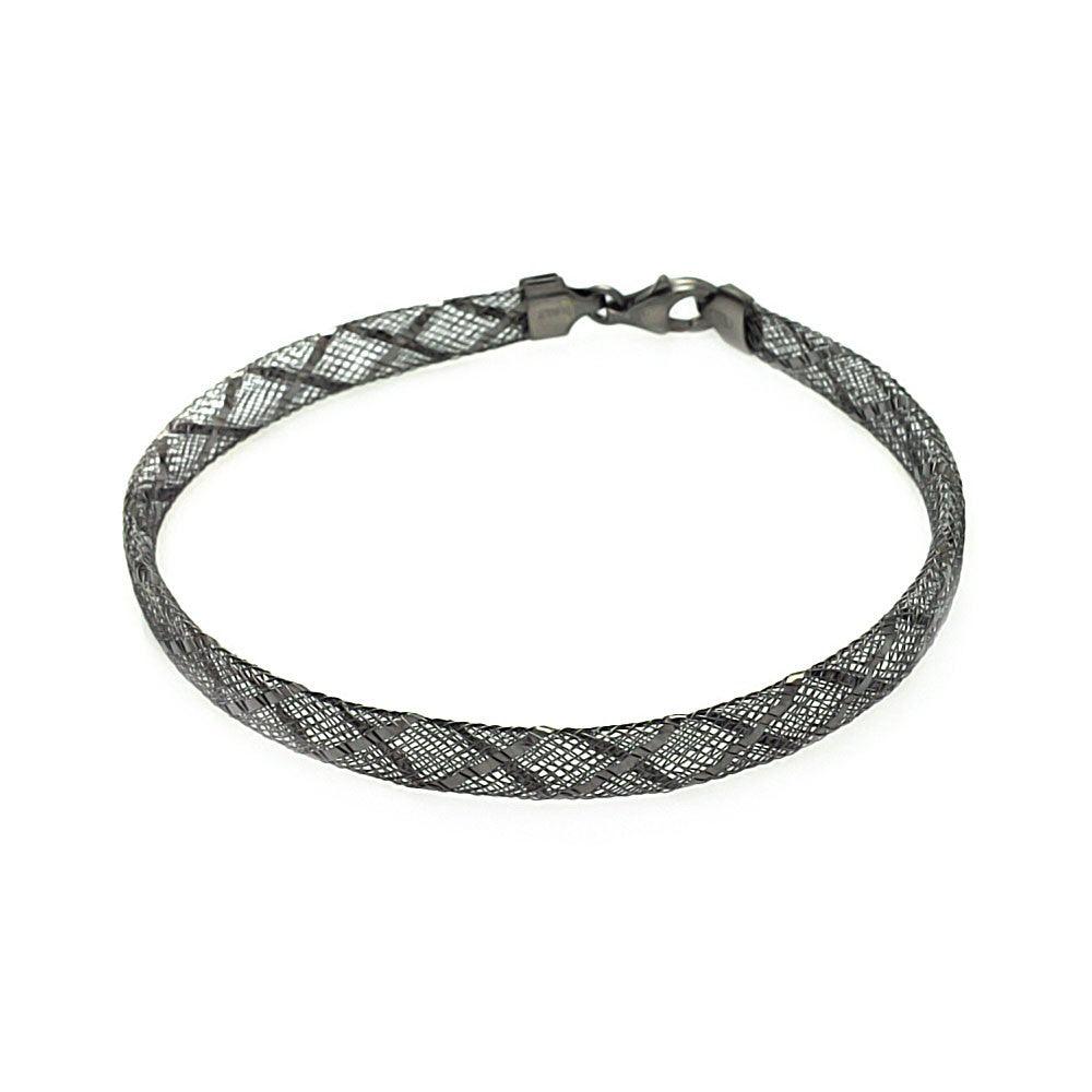 Closeout-Silver 925 Black Rhodium Plated Crisscross Net Italian Bracelet - ITB00082BLK