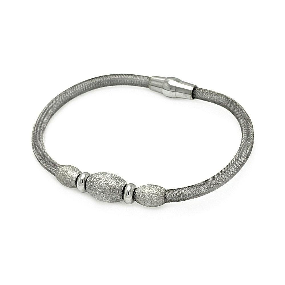 Silver 925 Rhodium Plated 3 Shiny Beads Italian Bracelet - ITB00083RH