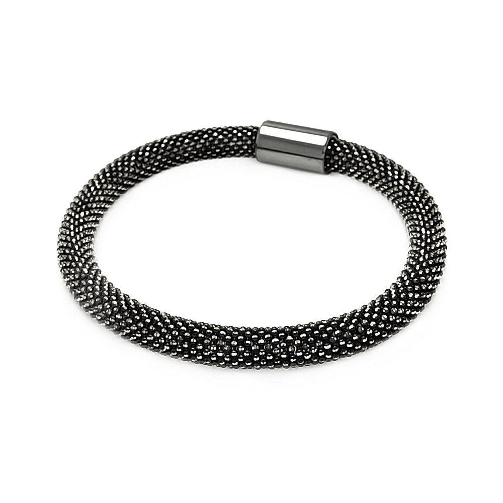 Closeout-Silver 925 Black Rhodium Plated Bead Italian Bracelet - ITB00091BLCK