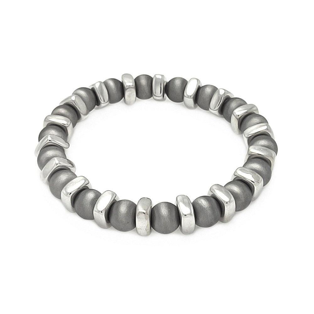 Closeout-Silver 925 Rhodium Plated Stretchable Bead Italian Bracelet - ITB00093BLK