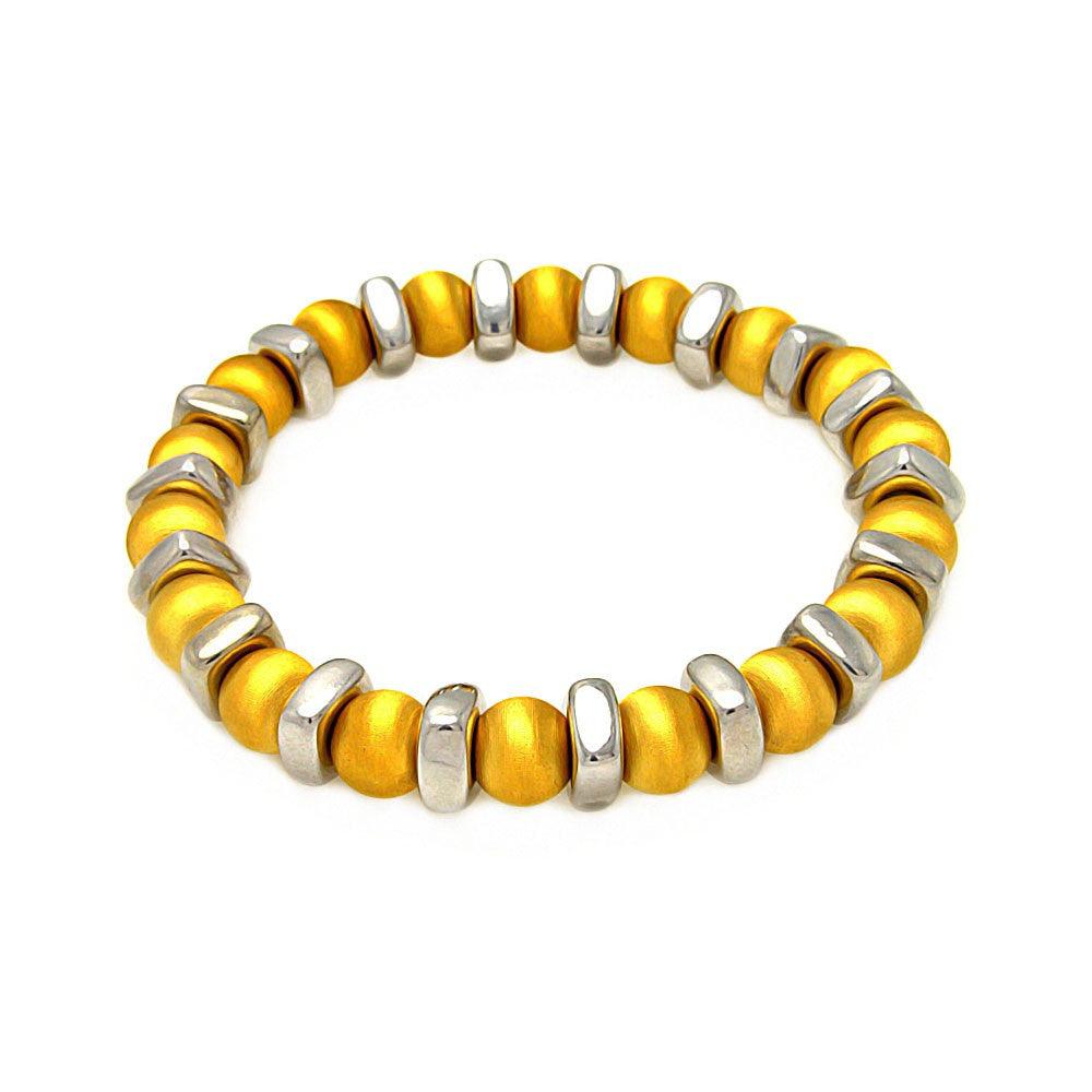 Closeout-Silver 925 Gold Plated Stretchable Bead Italian Bracelet - ITB00093GPI