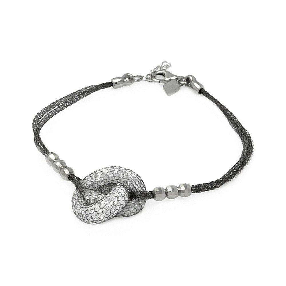 Closeout-Silver 925 Black Rhodium Plated 3 Bead Sides Knot Center Italian Bracelet - ITB00119BLK