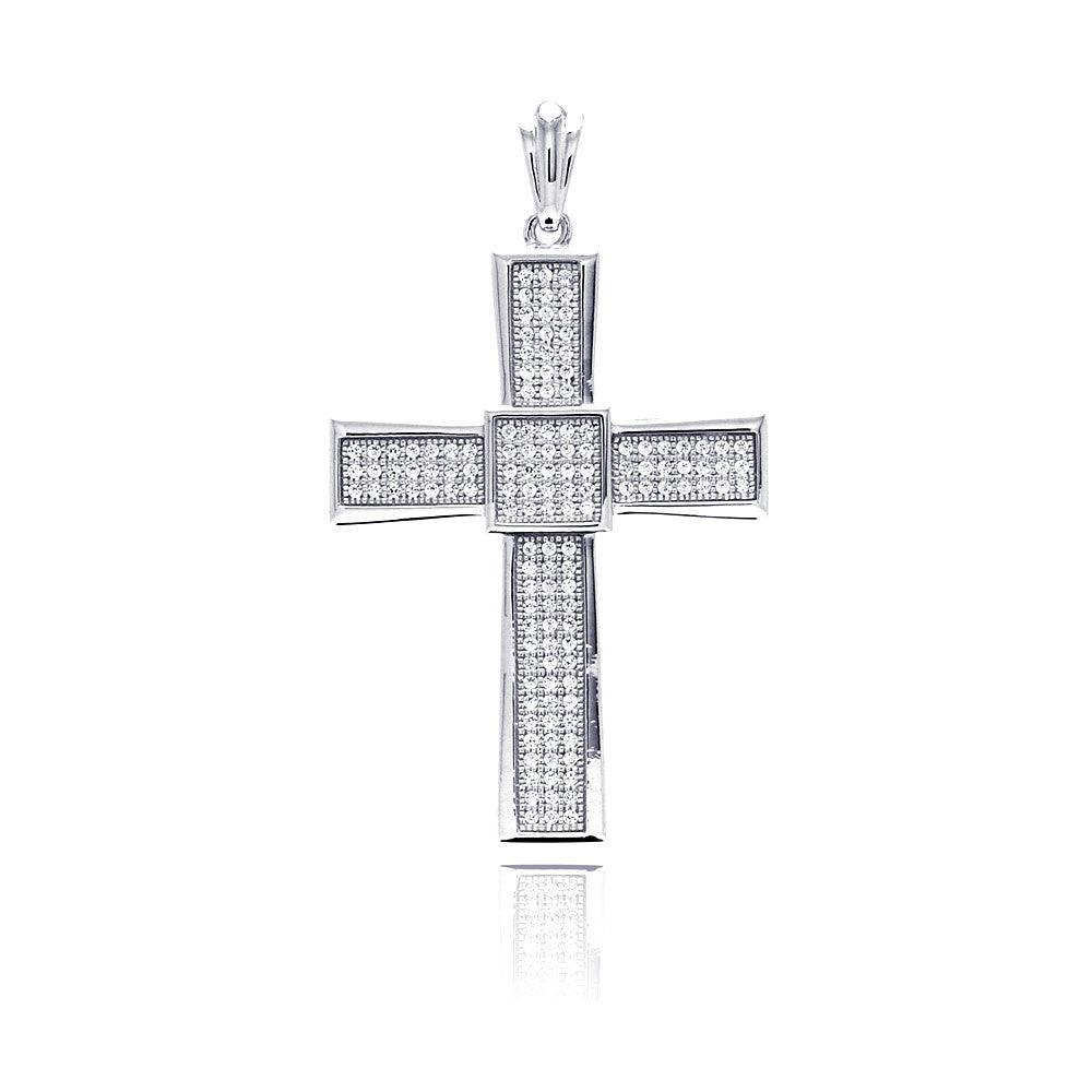 Silver 925 Rhodium Plated Cross Micro Pave CZ Dangling Pendant - ACP00067