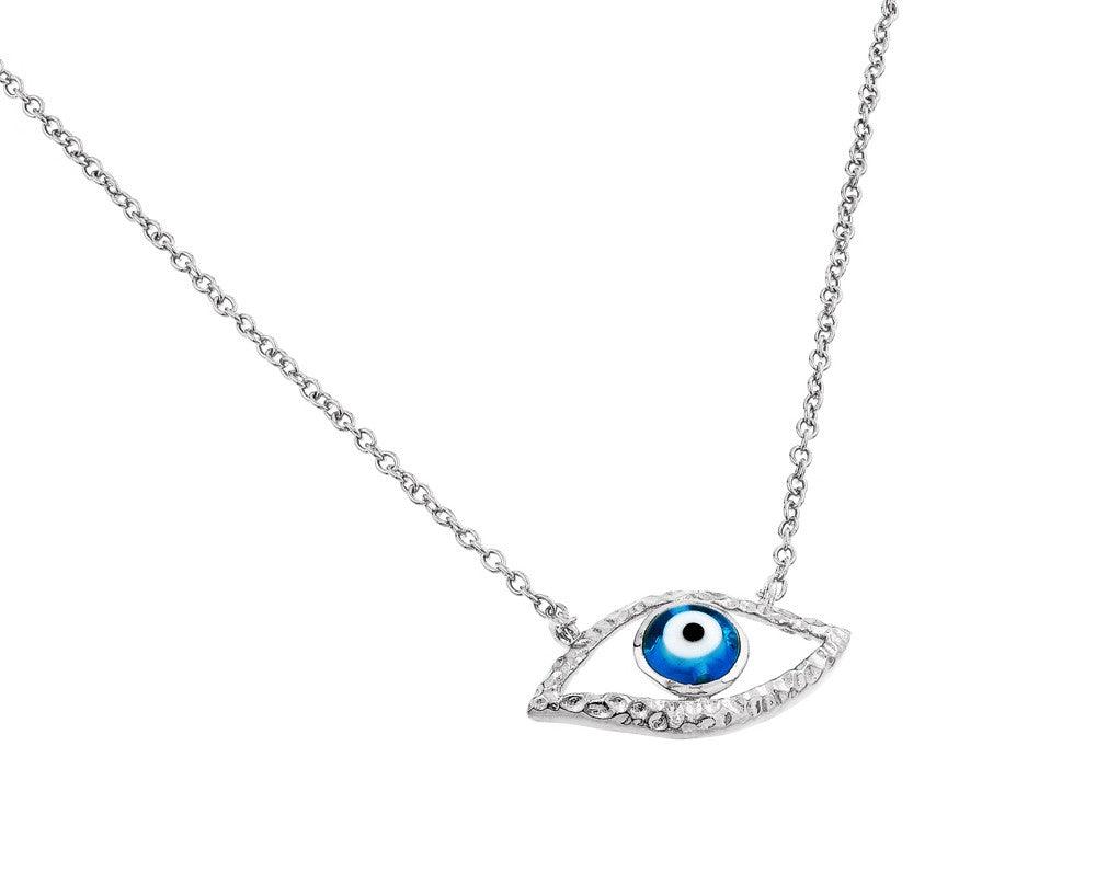 Silver 925 Rhodium Plated Evil Eye Blue Iris Pendant Necklace - BGP00842