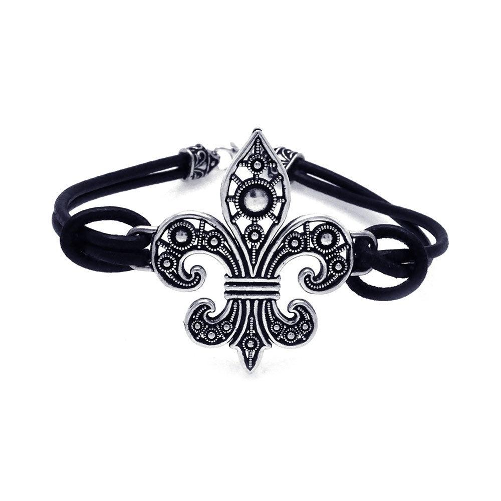 Silver 925 Oxidized Fleur de Lis Bracelet - BGB00119