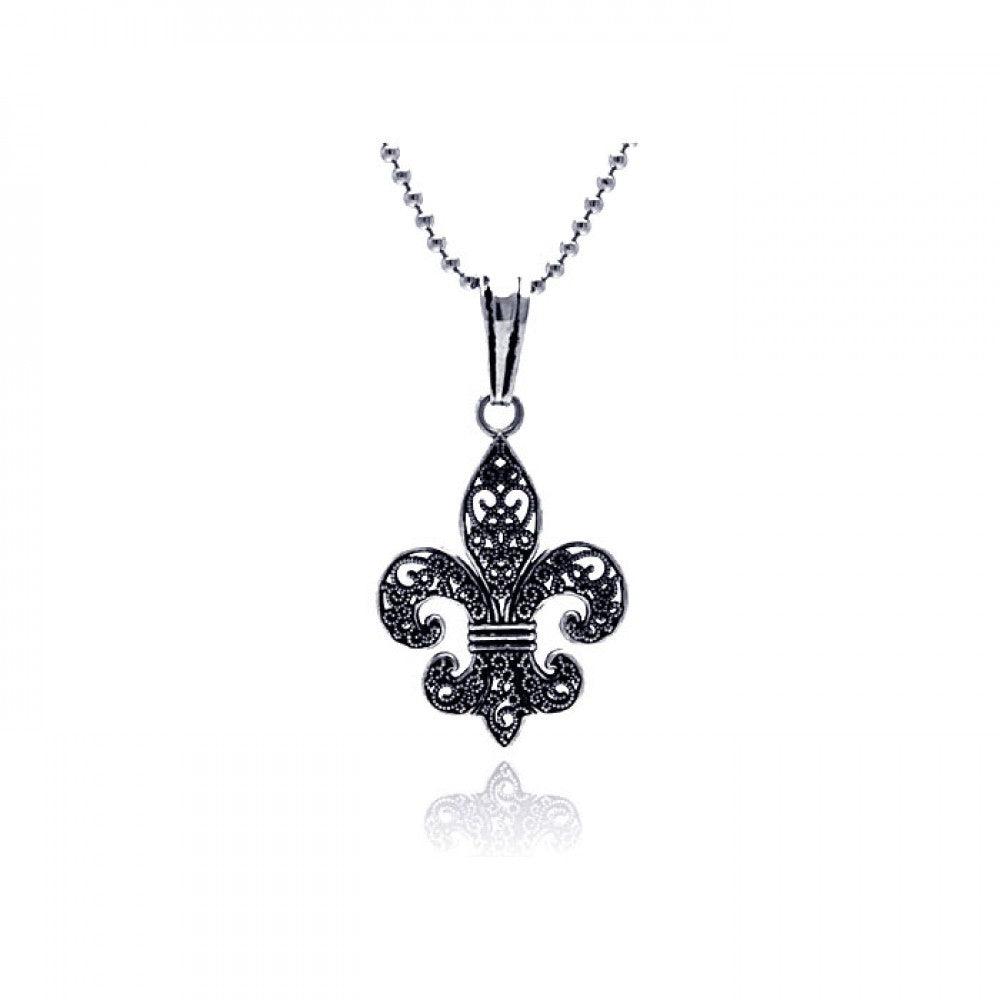 Silver 925 Oxidized fLeur De Lis Pendant - OXP00023