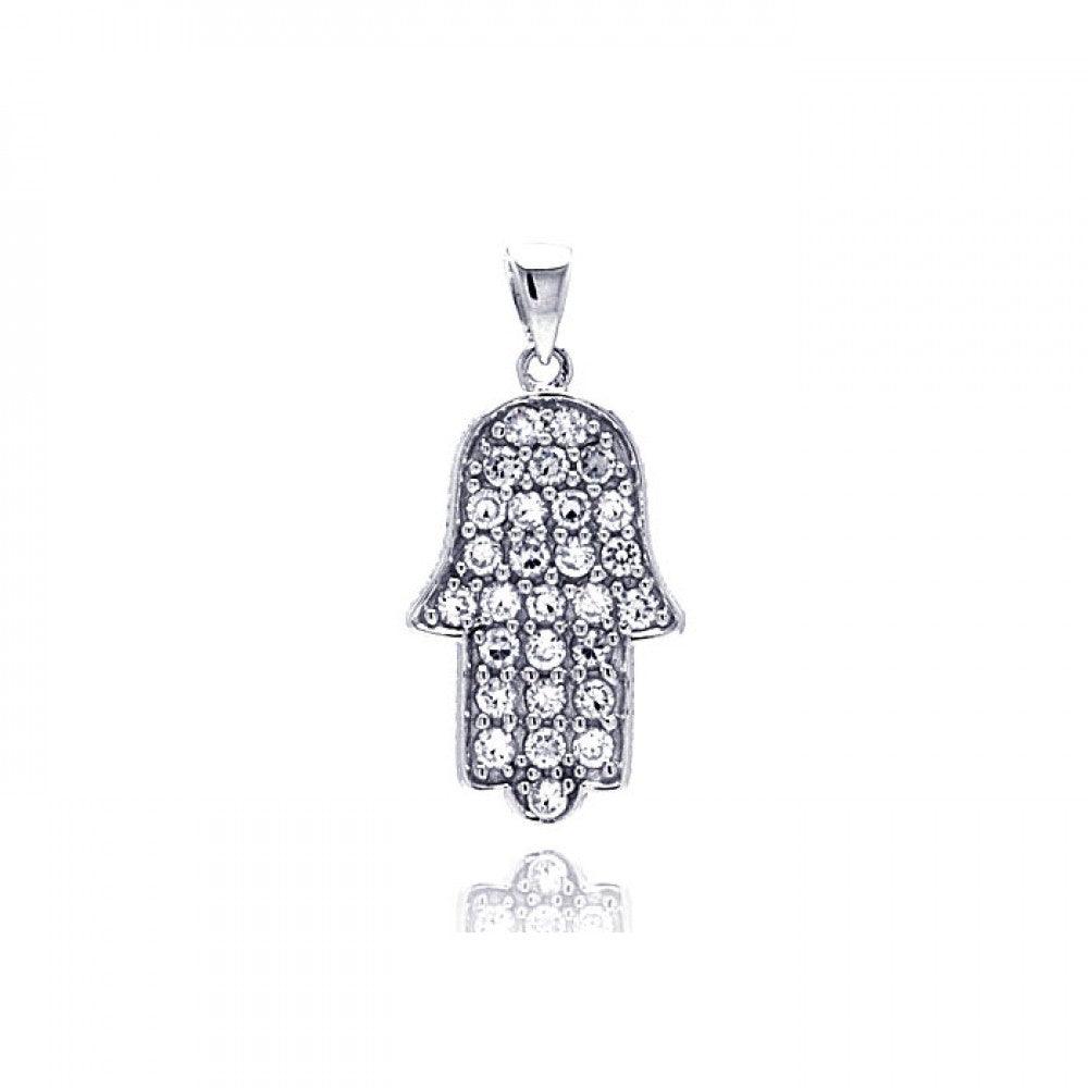 Silver 925 Rhodium Plated Hand CZ Dangling Pendant - ACP00022