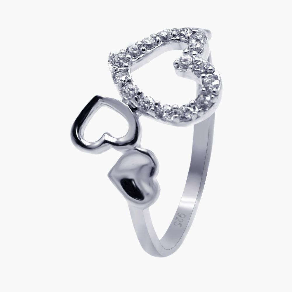 Silver 925 Rhodium Plated CZ Triple Heart Ring - AAR0075