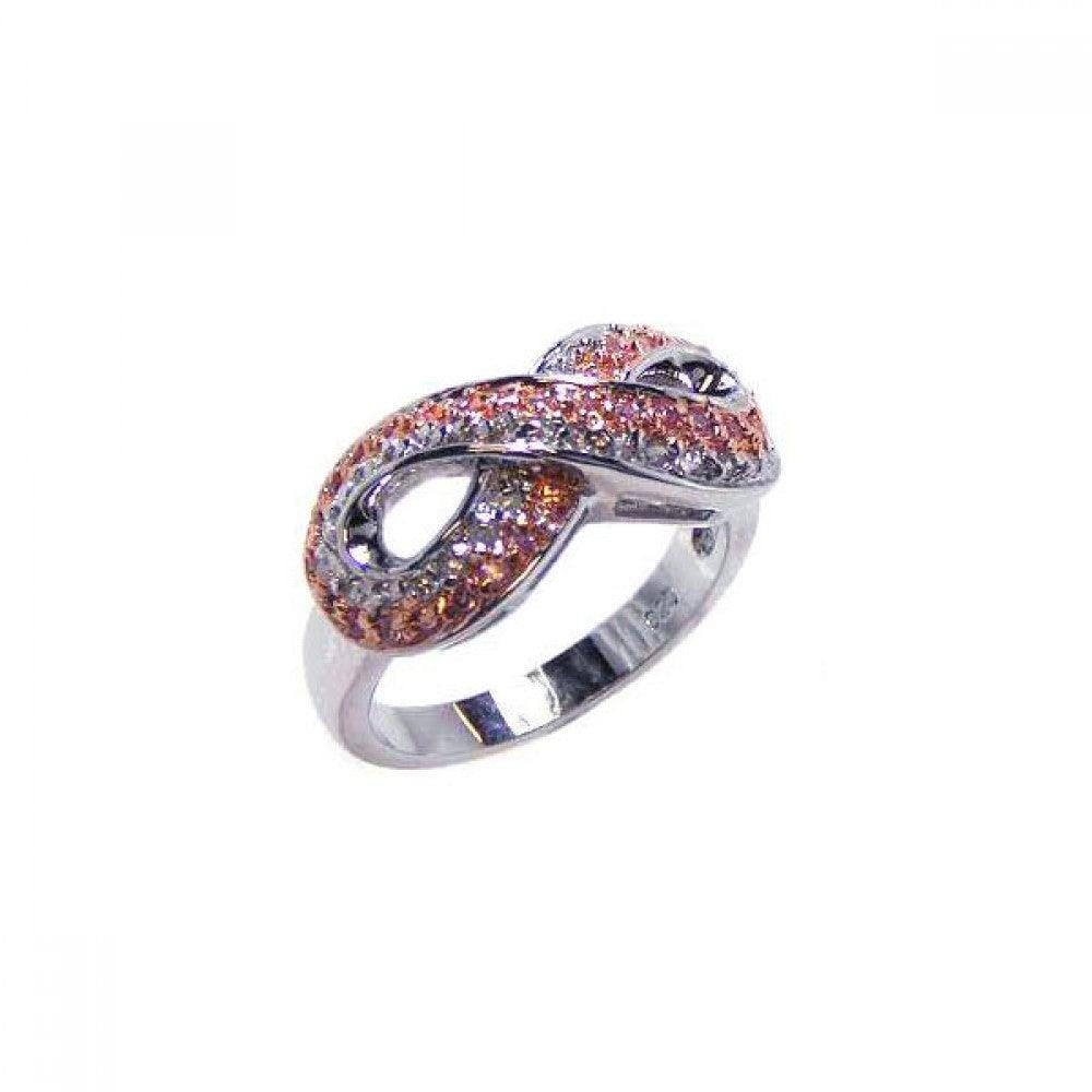 Closeout-Silver 925 Rose Gold and Rhodium Plated Pink and Clear CZ Infinity Ring - BGR00039