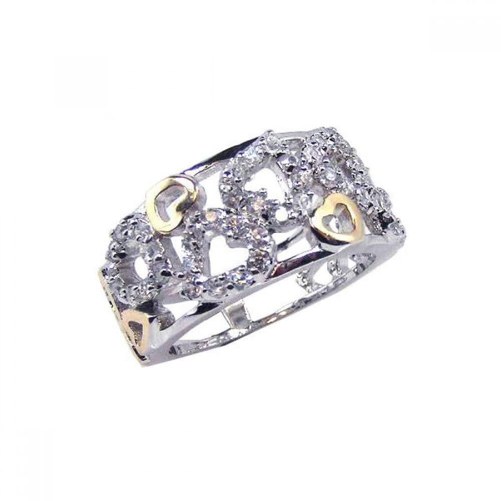 Silver 2 Toned Plated Clear CZ Multi Heart Ring - BGR00063