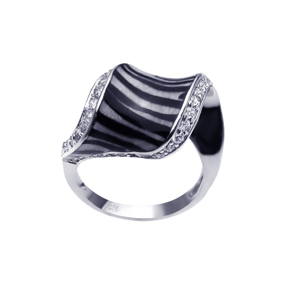 Closeout-Silver 925 Rhodium Plated Clear CZ Zebra Print Ring - BGR00183