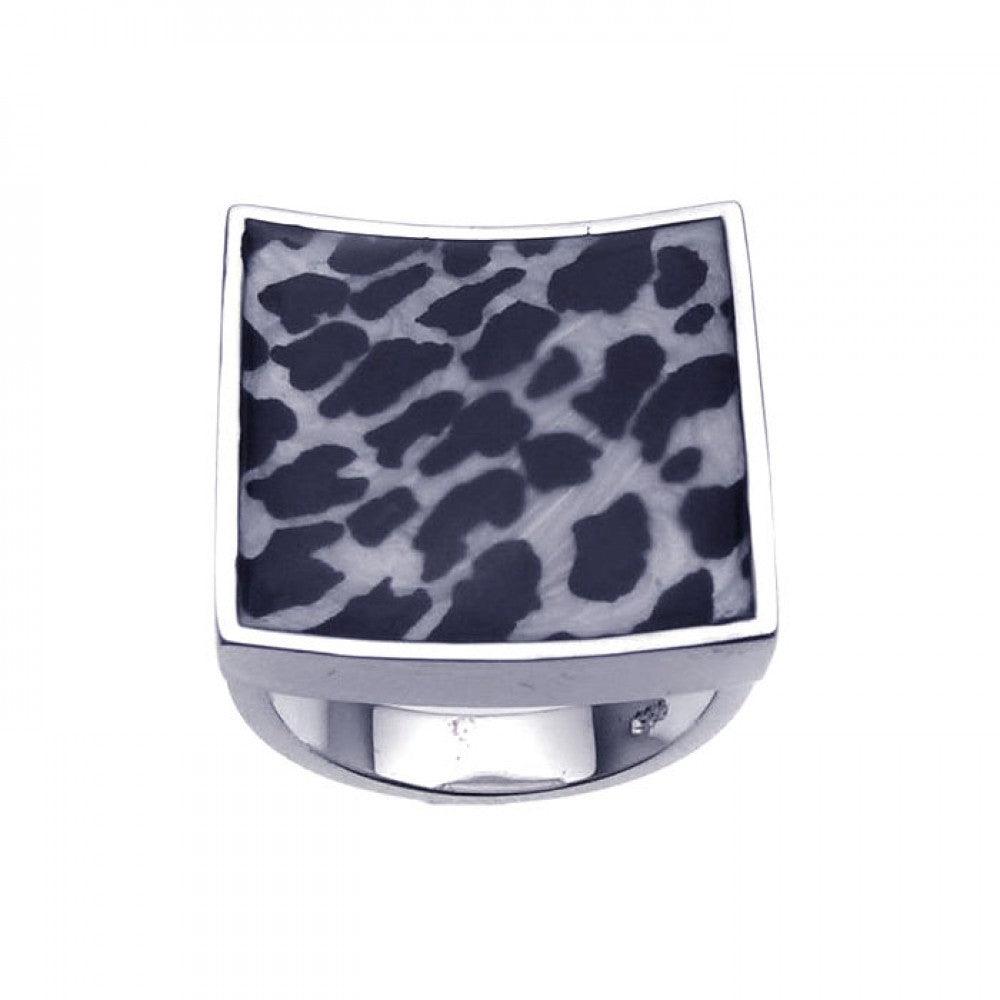 Closeout-Silver 925 Rhodium Plated Square Animal Print Ring - BGR00200