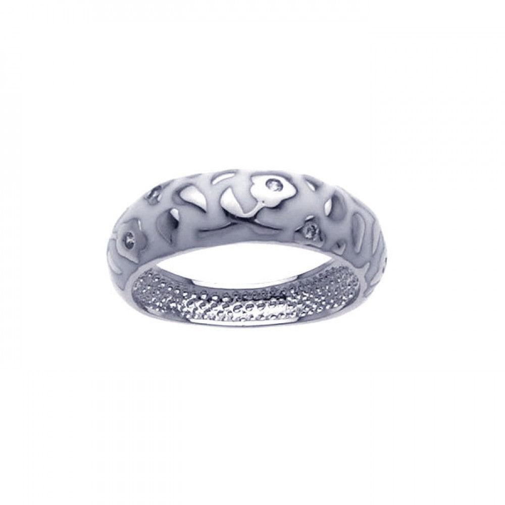 Closeout-Silver 925 Rhodium Plated White Enamel Flower Ring - BGR00215