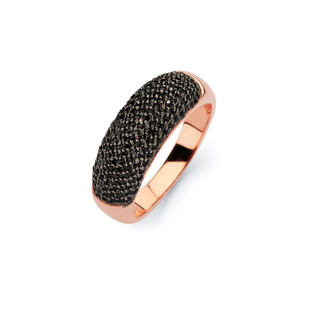 Closeout-Silver 925 Black Rhodium and Rose Gold Plated Black Micro Pave Set CZ Half Ring - BGR00583