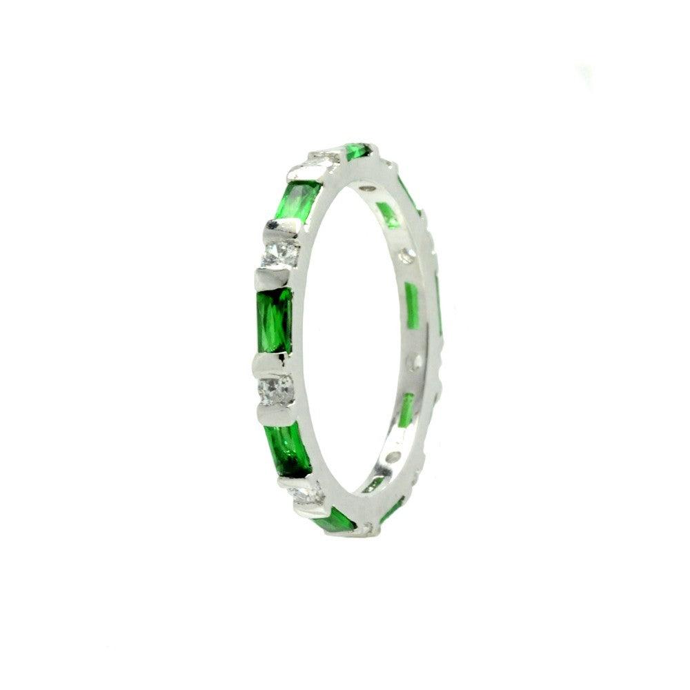 Silver 925 Rhodium Plated Green CZ Stackable Eternity Ring - BGR00622