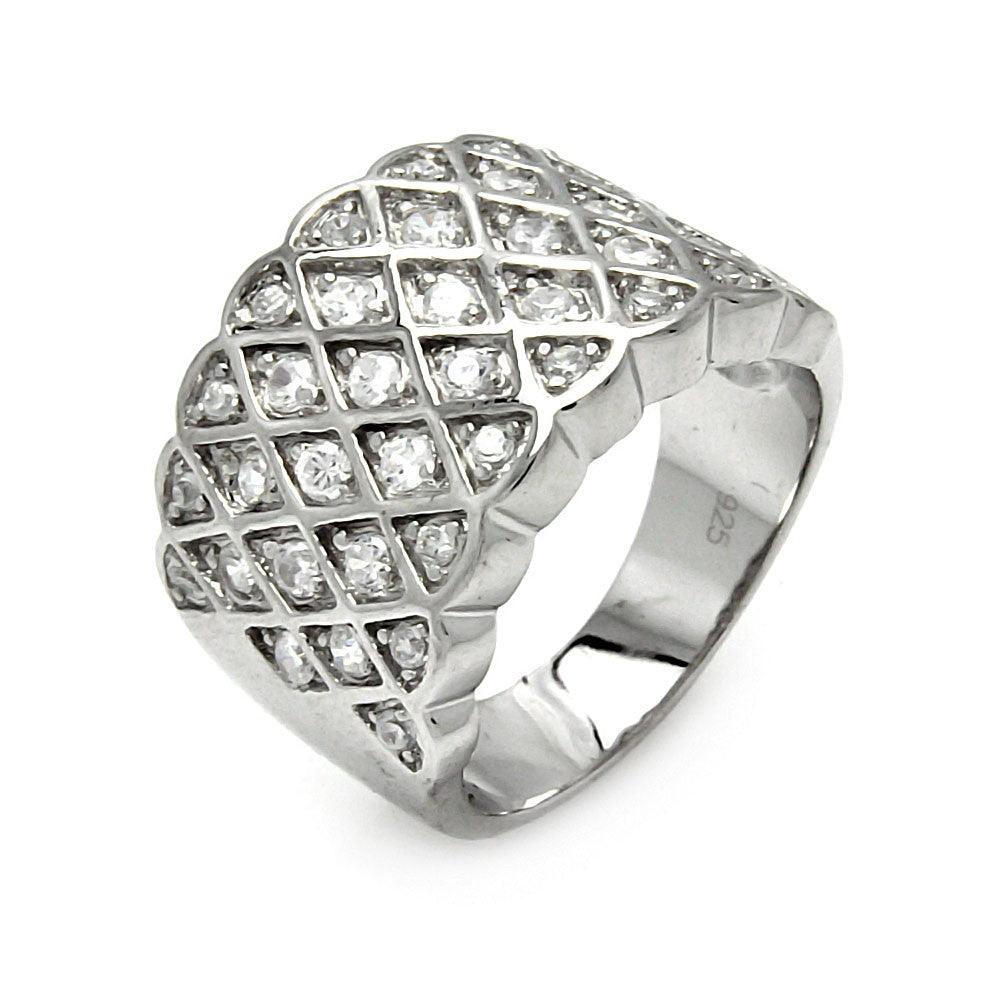 Closeout-Silver 925 Rhodium Plated Net Design CZ Ring - STR00084