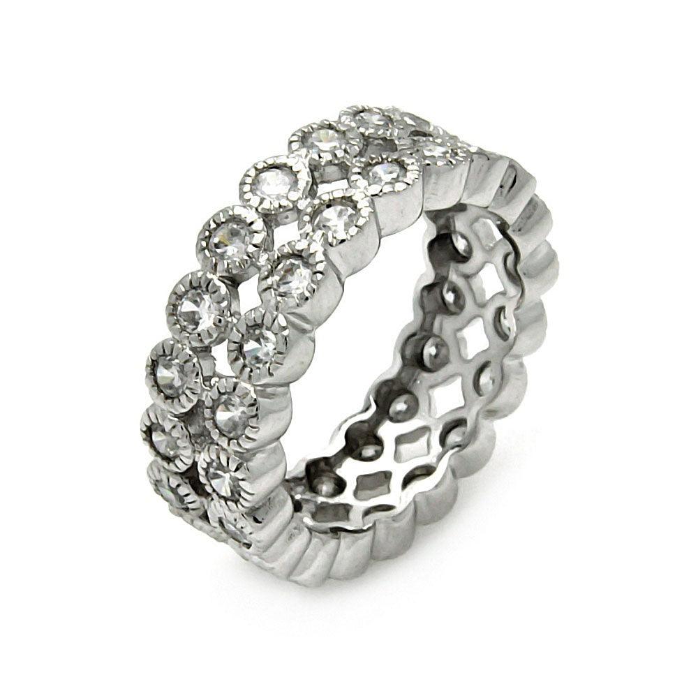 Closeout-Silver 925 Rhodium Plated 2 Row CZ Eternity Ring - STR00118