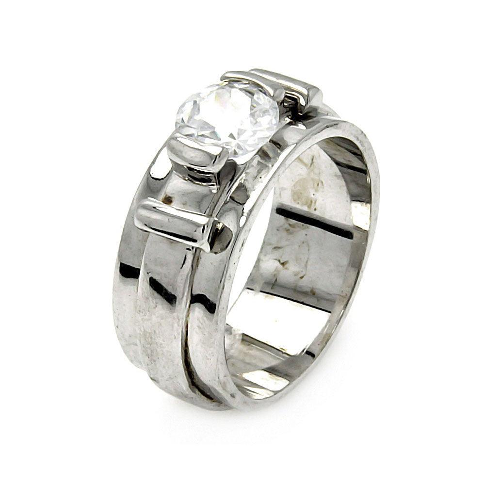 Closeout-Silver 925 Rhodium Plated Single CZ Belt Ring - STR00193