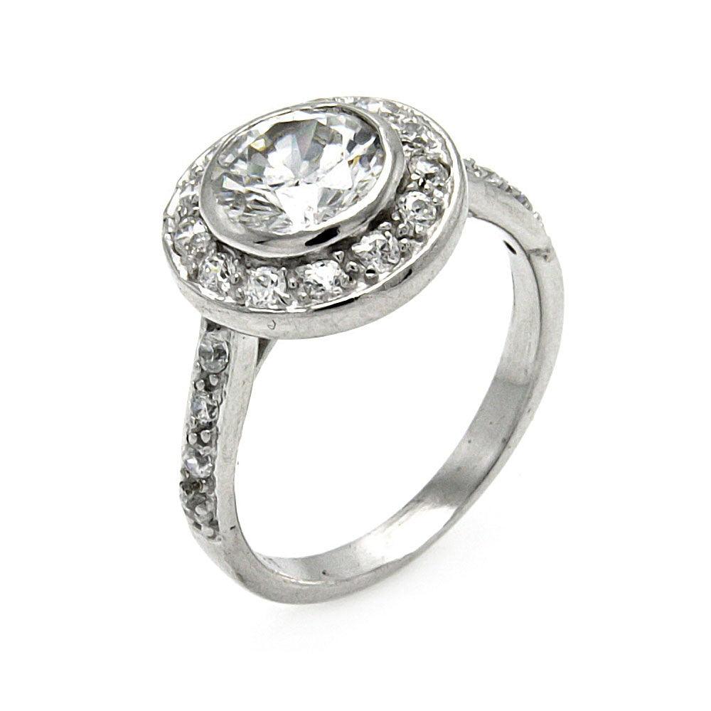 Closeout-Silver 925 Rhodium Plated Round Center CZ Ring - STR00212