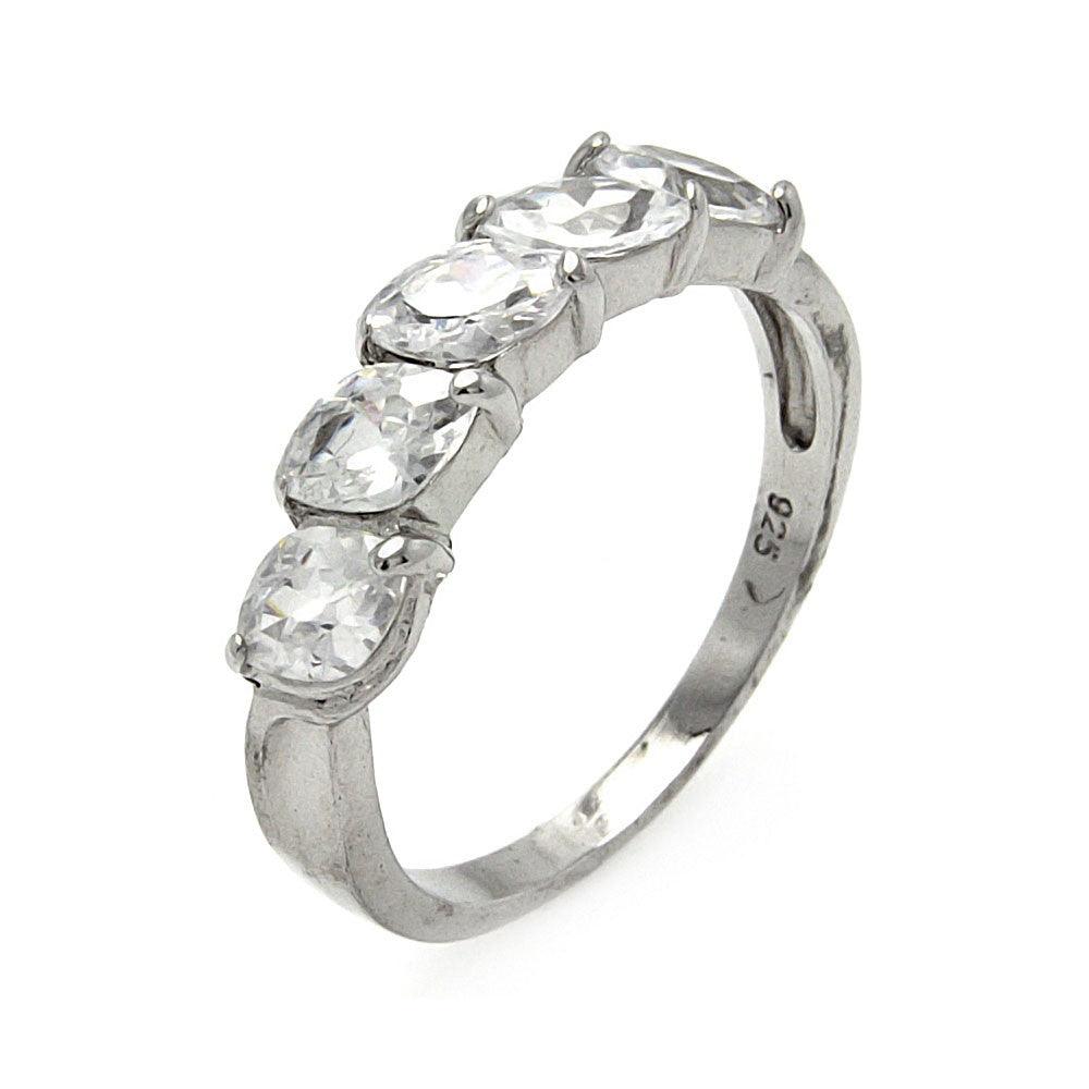 Closeout-Silver 925 Rhodium Plated 5 Set CZ Stone Ring - STR00249