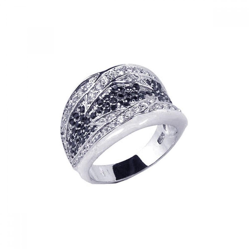 Closeout-Silver 925 Rhodium Plated Pave Set Black and Clear CZ Ring - STR00319