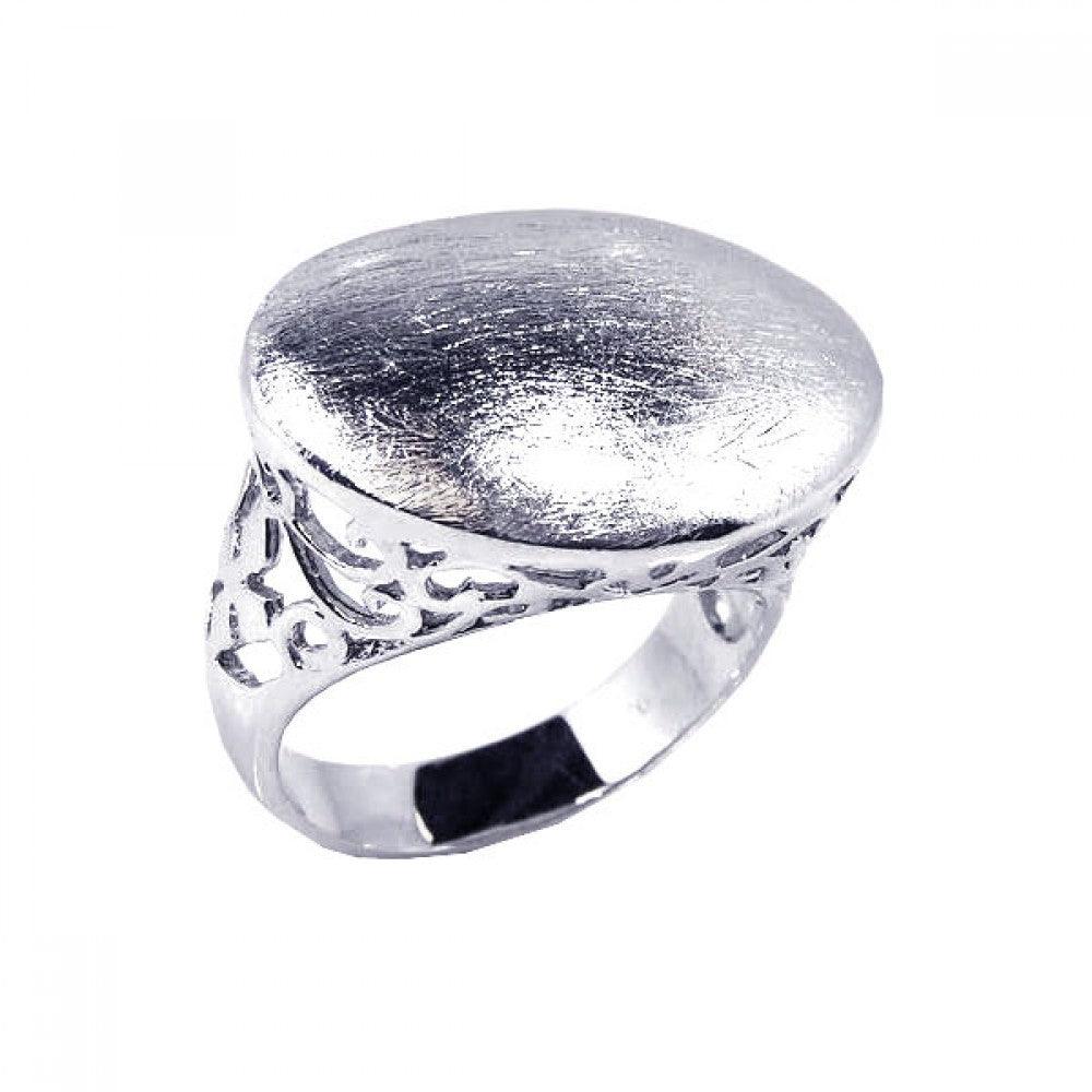 Closeout-Silver 925 Rhodium Plated Sand Blast Oval Ring - STR00327