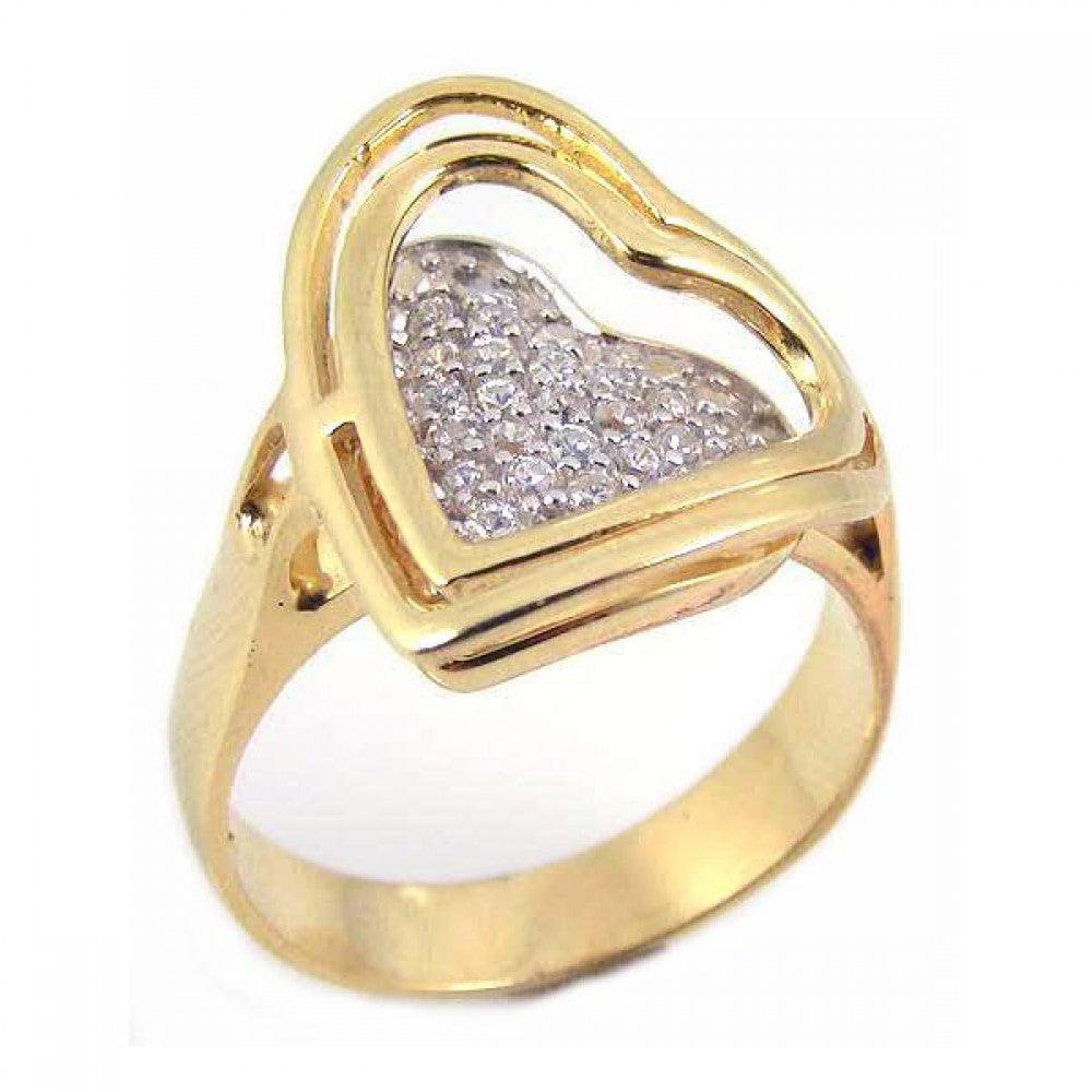 Closeout-Silver 925 Gold Plated Pave Set CZ Heart Ring - STR00460