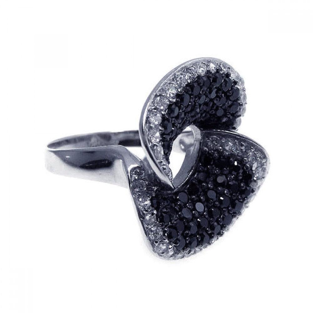 Closeout-Silver 925 Rhodium and Black Rhodium Plated Pave Set Black and Clear CZ Ring - STR00501