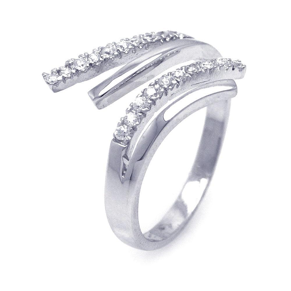 Closeout-Silver 925 Rhodium Plated CZ Flare Ring - STR00666