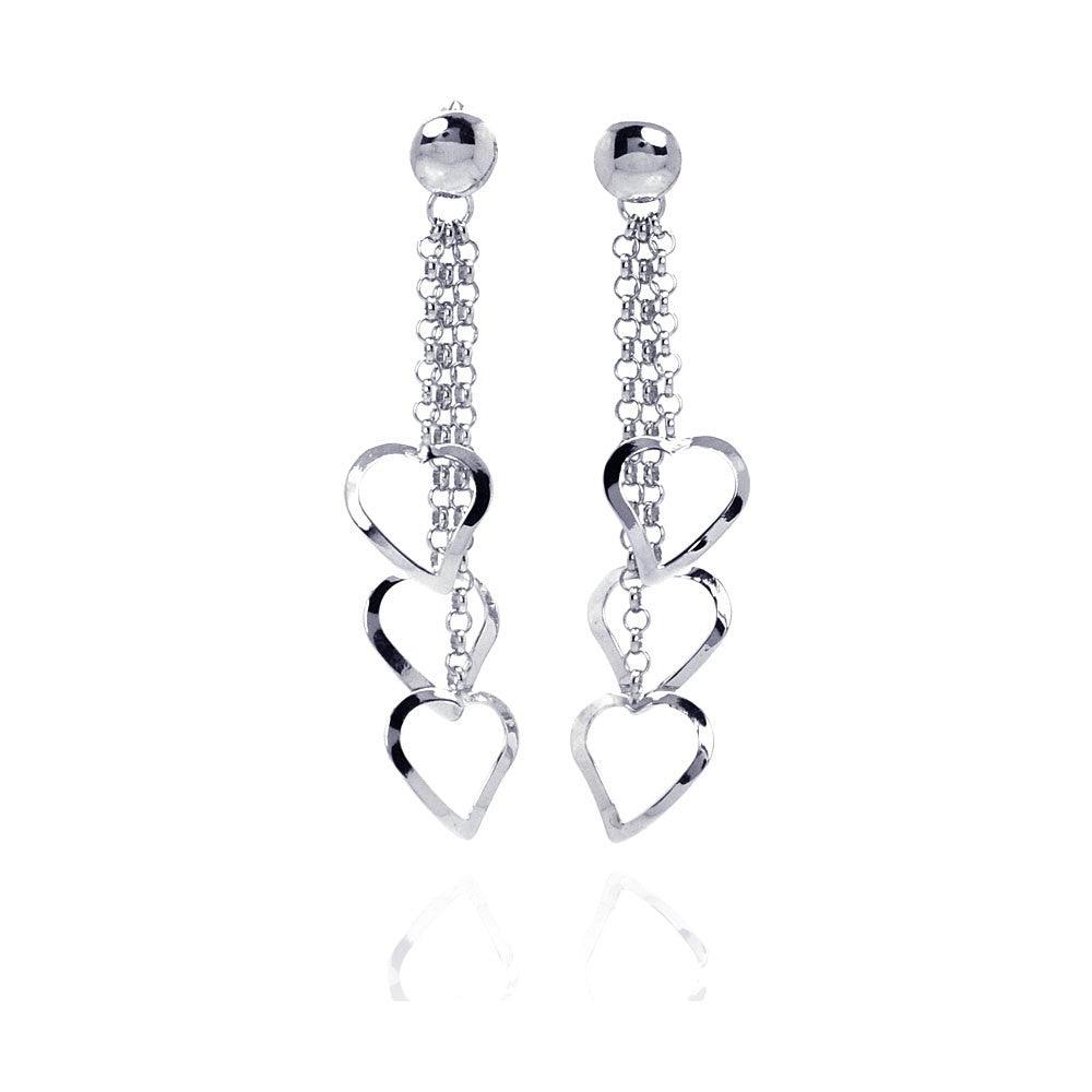 Silver 925 Rhodium Plated Multiple Open Heart Dangling Wire Hook Earrings - DSE00057